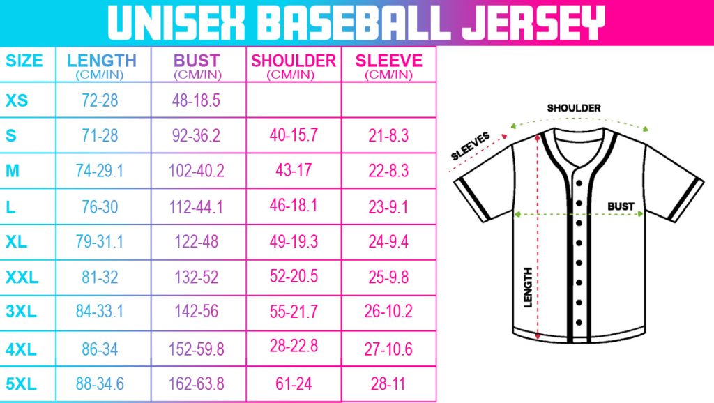 baseball jersey sizechart